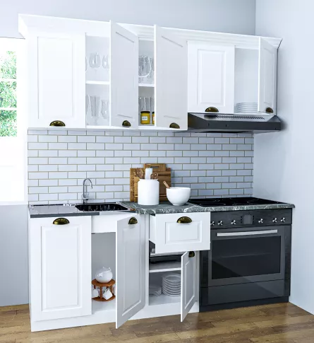 Set bucatarie MDF Square, 180 cm, alb rustic