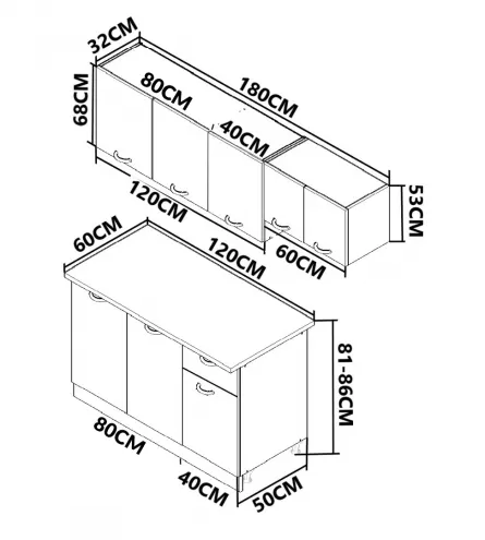 Set bucatarie MDF Square, 180 cm, antracit