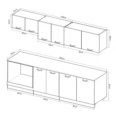 Set bucatarie MDF Square, 200 cm, fag rustic