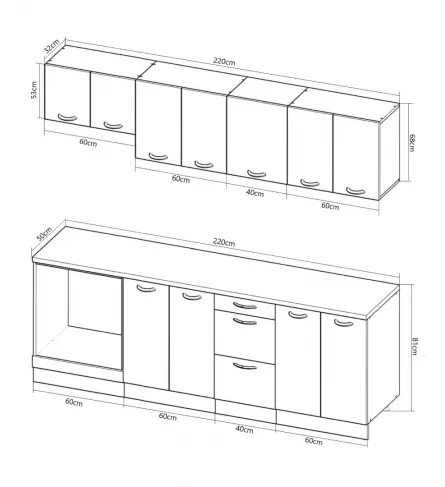 Set bucatarie MDF Square, 220 cm, fag rustic