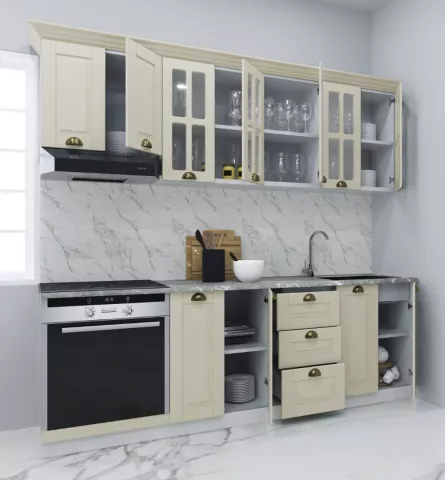 Set bucatarie MDF Square, 220 cm, fag rustic