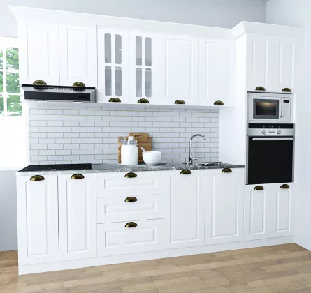 Set bucatarie MDF Square, 260 cm, alb rustic