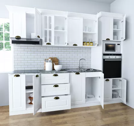 Set bucatarie MDF Square, 260 cm, alb rustic