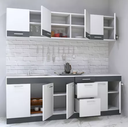 Set bucatarie PAL Sarona 01, 220 cm, alb/antracit