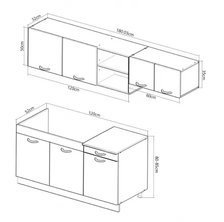 Set bucatarie PAL Sarona 03, 180 cm, alb/antracit