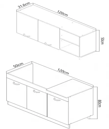 Set bucatarie PAL Sarona 120 cm, alb/antracit