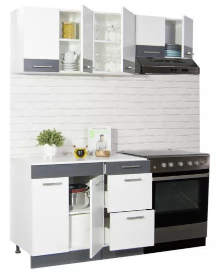 Set bucatarie PAL Sarona, 160 cm, corp hota, alb/antracit