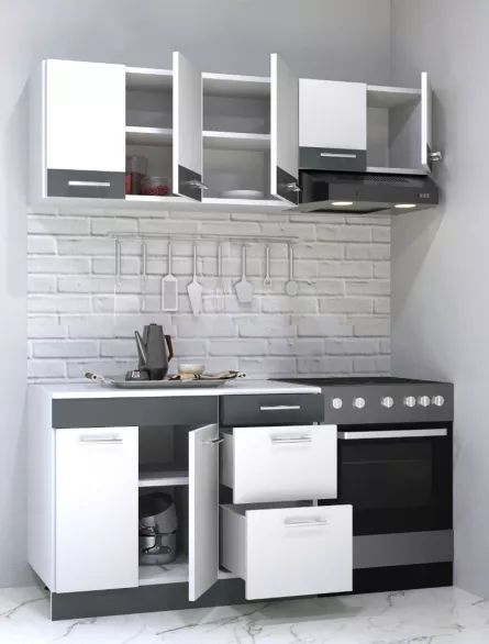 Set bucatarie PAL Sarona, 160 cm, corp hota, alb/antracit