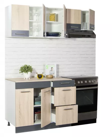 Set bucatarie PAL Sarona, 160 cm, corp hota, sonoma/antracit