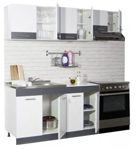 Set bucatarie PAL Sarona, 200 cm, corp hota, alb/antracit