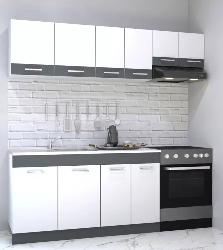 Set bucatarie PAL Sarona, 200 cm, corp hota, alb/antracit