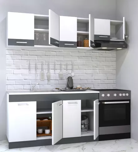 Set bucatarie PAL Sarona, 200 cm, corp hota, alb/antracit