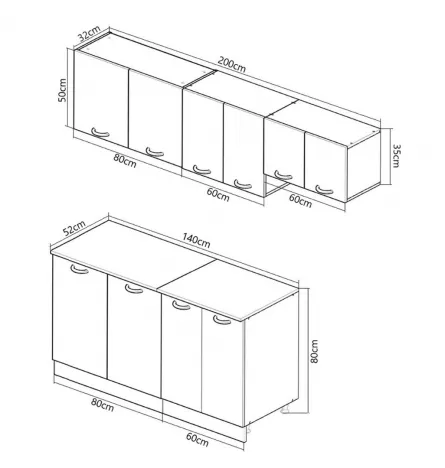Set bucatarie PAL Sarona, 200 cm, corp hota, alb/antracit