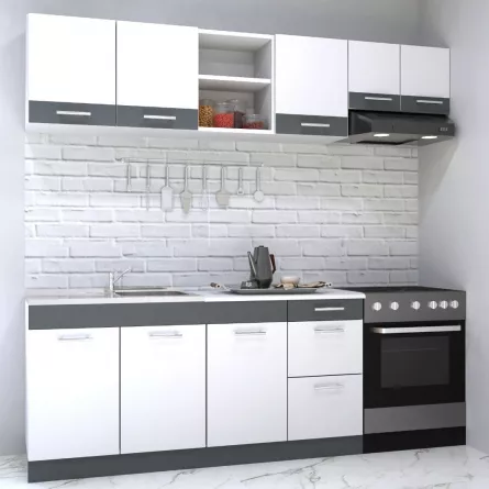 Set bucatarie PAL Sarona, 220 cm, corp hota, alb/antracit