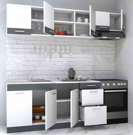 Set bucatarie PAL Sarona, 220 cm, corp hota, alb/antracit