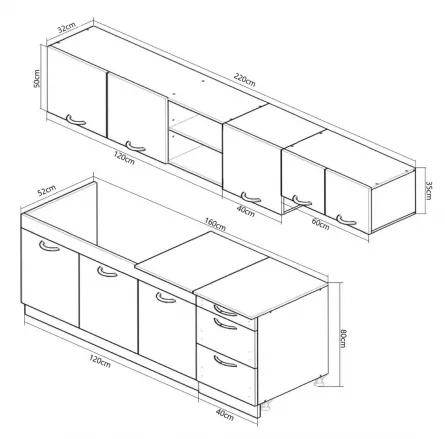 Set bucatarie PAL Sarona, 220 cm, corp hota, alb/antracit