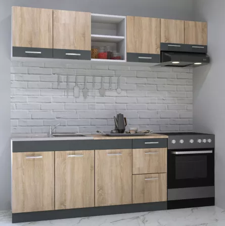 Set bucatarie PAL Sarona, 220 cm, corp hota, sonoma/antracit