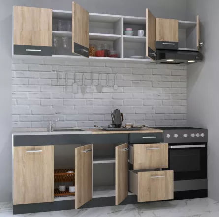 Set bucatarie PAL Sarona, 220 cm, corp hota, sonoma/antracit