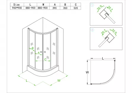 Set cabina de dus model 18G0058, dimensiuni 90 x 90 x 195 cm
