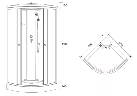 Set cabina de dus model 62058R, dimensiuni 90 x 90 x 215 cm