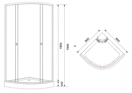 Set cabina de dus, model A04, dimensiuni 90 x 90 x 195 cm