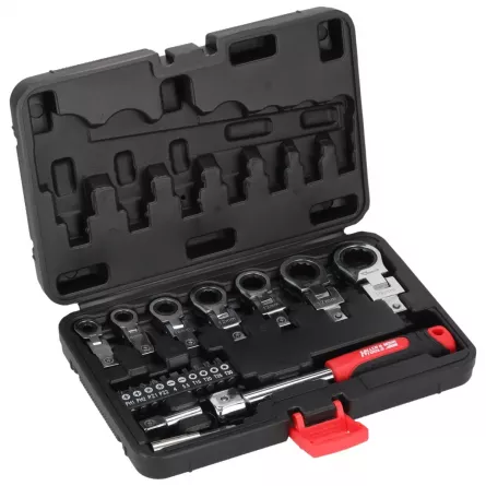 Set chei unghiulare cu clichet DEDRA 17L5001 6&ndash;19 mm CrV, 20 buc