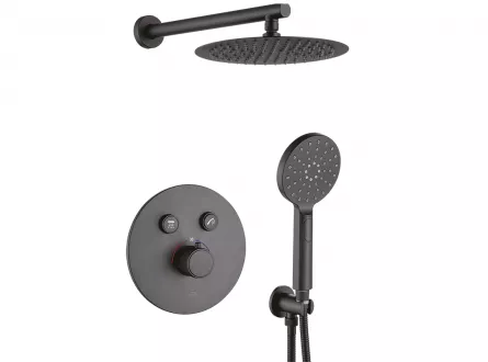 Set dus Incastrat Volumo Black BAV 70TP, baterie termostaticaatic, negru mat