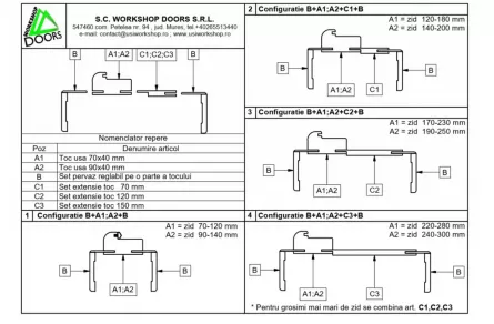 Set extensie toc reglabil alb 170-230 MM