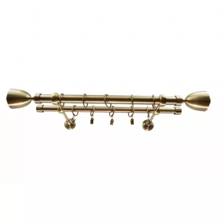 Set galerie metalica dubla 25/16 mm, lungime 160 cm, capat lalea, finisaj auriu antic