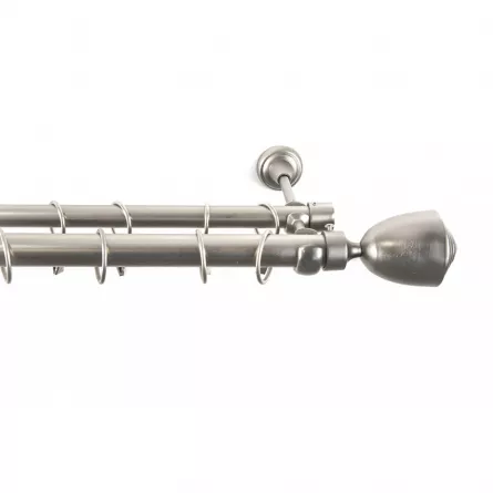 Set galerie metalica dubla 25/16 mm, lungime 200 cm, capat lalea, finisaj inox
