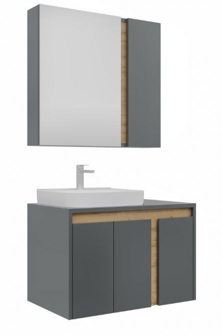 Set mobilier baie Fiore 75, 3 piese, latime 75 cm, culoare gri