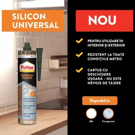 Silicon universal, Pattex, alb, ambalare 280 ml