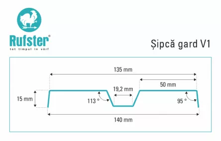 Sipca pentru gard model V1 marca Rufster, grosime 0,45 mm, finisaj negru mat structurat RAL 9005MS M2P3 vopsit pe ambele parti, lungime variabila