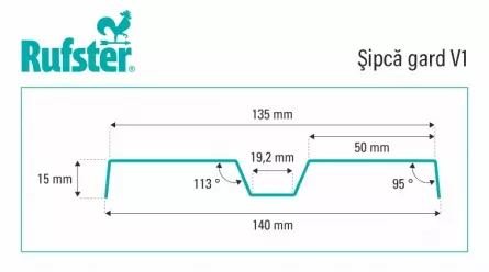 Sipca pentru gard model V1 marca Rufster, grosime 0,50 mm, finisaj mat structurat, culoare neagra RAL 9005 MS M2P3 vopsita pe ambele parti, lungime variabila