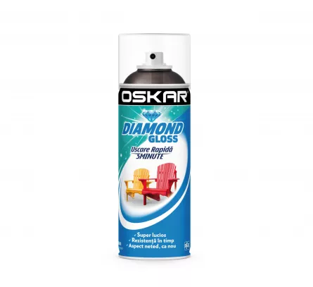 Spray cu vopsea, pentru lemn si metal, Oskar Diamond Gloss, culoare maro ciocolatiu, 400 ml