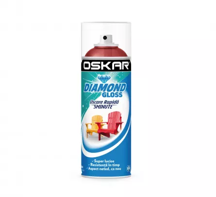 Spray cu vopsea, pentru lemn si metal, Oskar Diamond Gloss, culoare rosu aprins, 400 ml