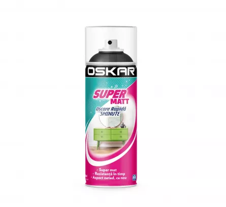 Spray cu vopsea, pentru lemn si metal, Oskar Super Matt, culoare neagra, 400 ml