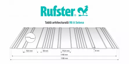 Tabla arhitecturala Rufster R8A Selena Extra 0,55 mm grosime 9005 MPR negru super poliester