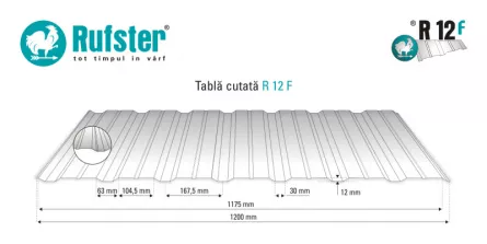 Tabla cutata Rufster R12F Premium 0,5 mm grosime 9002 alb 1 m