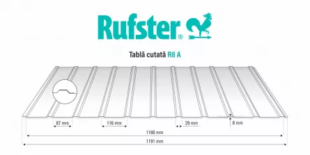 Tabla cutata Rufster R8A Eco 0,45 mm grosime 6005MS verde mat structurat