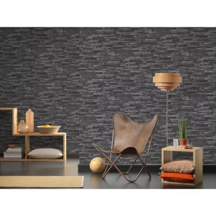 Tapet SN Deco  914224  dimensiune 1000x53 cm model piatra culoare gri, negru