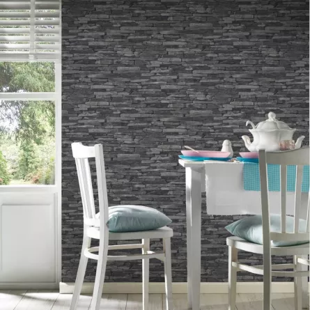 Tapet SN Deco  914224  dimensiune 1000x53 cm model piatra culoare gri, negru