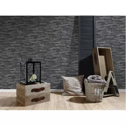 Tapet SN Deco  914224  dimensiune 1000x53 cm model piatra culoare gri, negru
