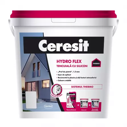 Tencuiala decorativa cu silicon Ceresit Hydro Flex, aspect praf de piatra, granulatie 1.5 mm, interior-exterior, Andalusia2, 25 kg
