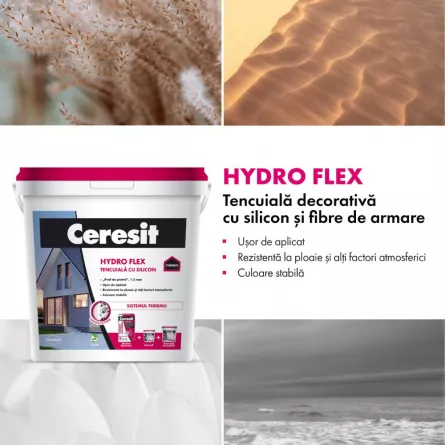 Tencuiala decorativa cu silicon Ceresit Hydro Flex, aspect praf de piatra, granulatie 1.5 mm, interior-exterior, Andalusia2, 25 kg