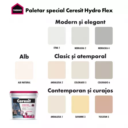 Tencuiala decorativa cu silicon Ceresit Hydro Flex, aspect praf de piatra, granulatie 1.5 mm, interior-exterior, Nebraska2, 25 kg