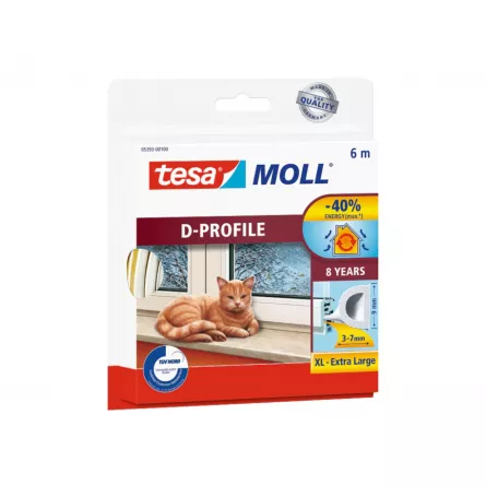 Tesa garnitura de etanseizare, profil D, culoare alba, dimensiuni 6 m x 9 mm