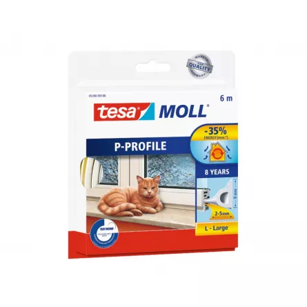 Tesa garnitura de etanseizare, profil P, culoare alba, dimensiuni 6 m x 9 mm