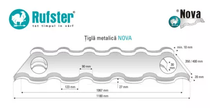 Tigla metalica Rufster Nova Premium 0,5 mm grosime 6020 MS verde-crom mat structurat 2.13 m 1.18 m