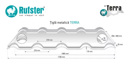 Tigla metalica Rufster Terra Eco 0,45 mm grosime 6005 verde 2.22 m